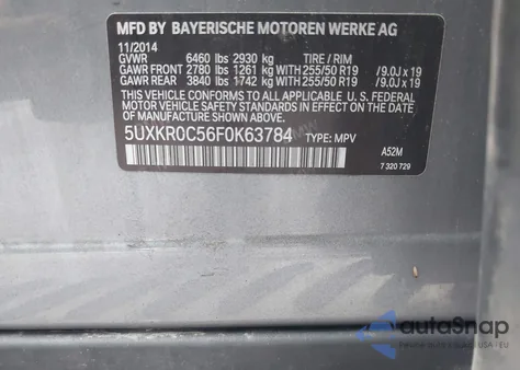 2015 BMW X5 xDrive35I z USA, uszkodzony, nr VIN 5UXKR0C56F0K63784